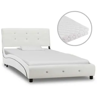 vidaXL Bett mit Matratze Weiß Kunstleder 90 x 200 cm