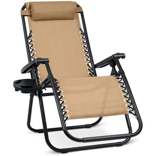 Sofotel Sonnenliege Gartenliege Liegestuhl ChillWell - Klappbar mit Kissen - Belastbar bis 150 kg - 162 x 110 x 64 cm - Beige