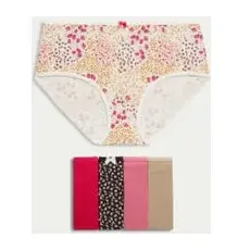 Womens M&S Collection 5er-Pack hoch geschnittene Shorts aus Baumwolle mit LycraTM und Muster - Rose Pink, Rose Pink, 16