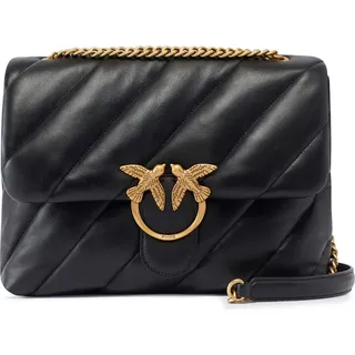 PINKO Leder Umhängetasche Schultertasche Love Puff Big CL Sheep Nappa Black - Antique Gold schwarz - Schwarz
