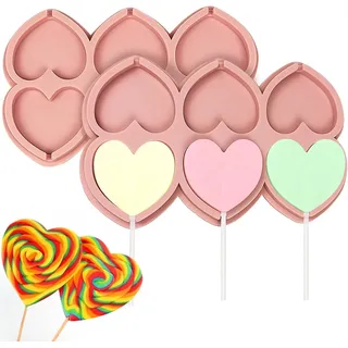 joonnair Silikon-Lutscher-Form 6-Hohlraum-Herz-Lutscher-Form-Tabletts Wiederverwendbare DIY-Süßigkeiten-Schokoladen-Formen mit 50 Lutscherstäbchen, 2 x Herz lollipop form, lollipop sticks