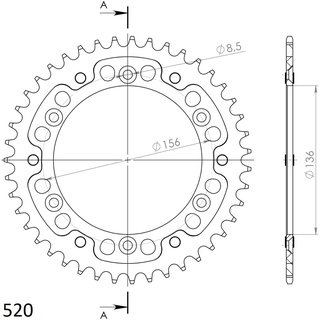 Kettenrad Supersprox Stealth 520 LK 156,0mm Ø 136mm 43Z 6-Loch Aluminium/Stahl gold