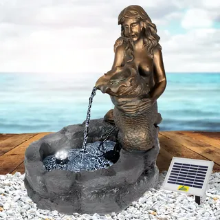 Solar Gartenbrunnen Brunnen Solarbrunnen Zierbrunnen Wasserfall Gartenleuchte Teichpumpe für Terrasse, Balkon, verbessertes Modell mit Pumpen-instant-Start-Funktion mit Liion-Akku & Led-Licht (V007)
