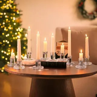 NUPTIO Kerzenhalter Glas Kerzenständer Stabkerzen: 10er Klar Stabkerzenhalter Kerzenhalter Stabkerze Klein Kerzenleuchter Glas Kerzenständer für Hochzeit Party Weihnachtsdeko Tischdeko Deko