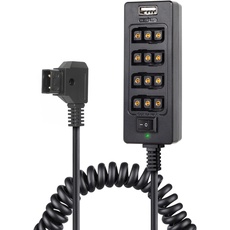 Moman Stromkabel D-Tap-Stecker auf 4 Port D-Tap-Buchse, Splitterkabel für V-Mount-Akku Power99 NanoOne, 4 Female D-Tap Adapter mit Netzschalter Schaltertaste/USB-Anschluss für Fotostrom Kamera DSLR