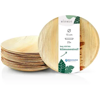 Wiseware Palmblatt Teller Ø 15 cm – 25 Stück runde Einwegteller – biologisch abbaubares Palmblattgeschirr – nachhaltiges Bio Einweggeschirr – kompostierbares Partygeschirr