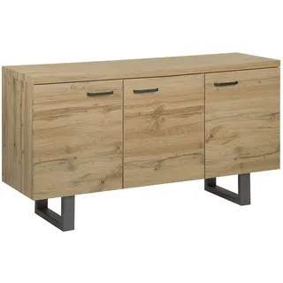 BELIANI Sideboard Heller Holzfarbton MDF Platte Metall 79 x 140 x 42 cm Modern Industrieller Stil Viel Stauraum Stabiles Gestell Wohnzimmer - Braun, Grau