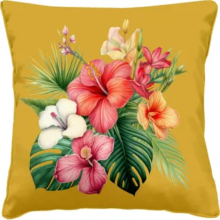 OUTDOOR Dekokissen mit Hibiskus-Muster, wetterfest und strapazierfähig, aus 100 % Polyester - Gelb