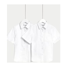 Girls M&S Collection 2pk Girls' Slim Fit Cotton School Shirts (2-18 Yrs) - White, White - 17-18