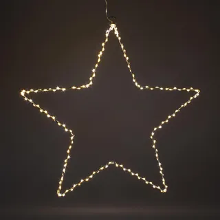 LED Leuchtstern zum Hängen aus Metall in silber mit Timer - 50 cm - Stern Silhouette warm weiß beleuchtet für Außen und Innen - Advent Weihnachts Hängedeko zum Aufhängen