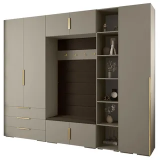 Abiks Möbel Garderoben-Set 236,7/290/47 , Kaschmir, Braun, Goldfarben , Metall , Nachbildung , 13 Fächer , 290x236.7x47 cm , Garderobe, Garderoben-Sets & Garderoben-Serien, Garderoben-Sets