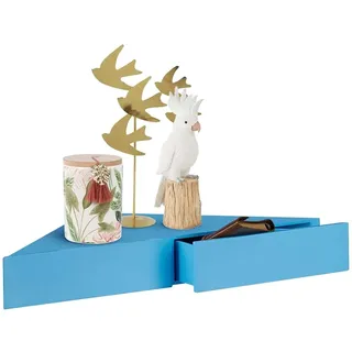 BAKAJI Eckregal mit doppelter Schublade, zur Wandmontage, Eckregal aus MDF, modernes skandinavisches Design, Maße: 60 x 43 x 8 cm, Wohnkultur (Blau)