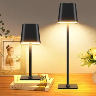 RECHOO LED Tischlampe Kabellos 2 Stück , Dimmbare Nachttischlampe Touch, Schreibtischlampe, Lese Lampe, Tischleuchte Outdoor und Indoor, USB-C, Camping Lampe, Warmweißes Licht