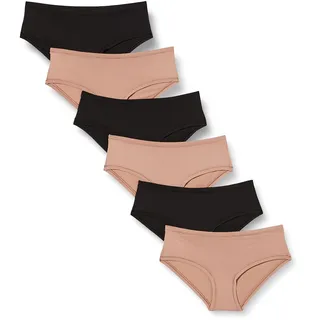 Amazon Essentials Damen Mikrofaser-Unterwäsche (Hipster & String, auch in großen Größen erhältlich), 6er-Pack, Schwarz/Staubige Perle, XXL Große Größen