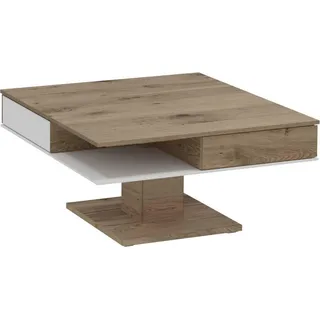 Voglauer Couchtisch , Weiß, Eichefarben , Holz, Glas , Altholz, Eiche , massiv , 2 Schublade(n) Schubladen , quadratisch , eckig, Säule , 90x38.3-74.3x90 cm , Made in Austria , höhenverstellbar , Wohnzimmer, Wohnzimmertische, Couchtische, Höhenverstellbare Couchtische