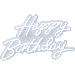 Relaxdays LED Schild, Happy Birthday, leuchtende Geburtstagsdeko, H x B: 28 x 40 cm, zum Aufhängen, USB-Kabel, kaltweiß