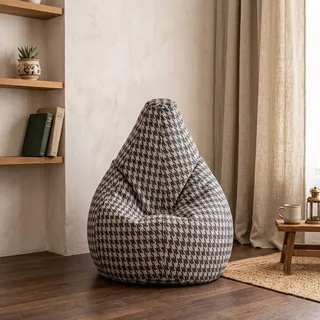 Talamo Italia Sitzsack mit Pied de poule" Muster, schwarz-weiß, Maße 80 x 120 x 80 cm