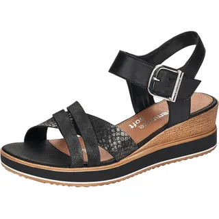 remonte Damen Keilsandalen D6454, Frauen Sandalen,Sommerschuhe,Freizeitschuhe,offene Schuhe,Strandschuhe,Keilsandaletten,hoch,schwarz Kombi (00),38 EU