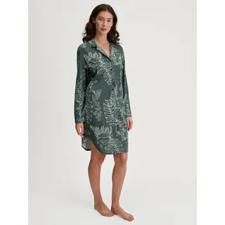 Nachthemd CALIDA "Favourites Glow", Damen, Gr. M (44/46), N-Gr, grün (deep emerald grün), Single Jersey, Obermaterial: 50% Baumwolle, 50% Modal (TENCELTM), bequem kniefrei, V-Ausschnitt, Kleider Nachthemd, Knopfleiste, Single Jersey Qualität, weich, floraler Print
