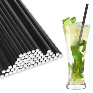 200 Stück Strohhalme Papier Schwarz – Biologisch Abbaubare Papierstrohhalme für Getränke – 19,7 cm Trinkhalme für Cocktails, Kaffee, Partys, Hochzeiten, Zuhause, Bars, Restaurants und Events