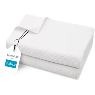 ZOLLNER 2er Set Saunatücher in 70x180 cm - langlebige Badetücher in weiß - mit praktischem Aufhänger - Zeitloses Waffelmuster - waschbar bis 95°C - Baumwolle - Hotelqualität