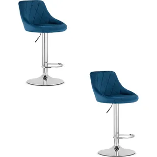 KAST Hocker - marineblauer Samt / Chrombasis x 2 - Blau, Silber