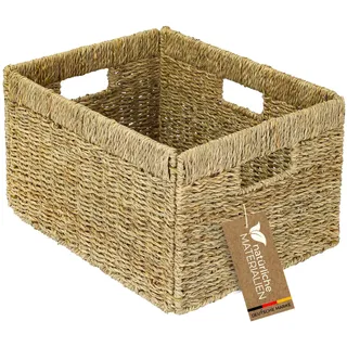 HMF Aufbewahrungskorb passend für Billy Regal, Korb geflochten aus Seegras mit drei Griffen | 35 x 25 x 20 cm | Natur