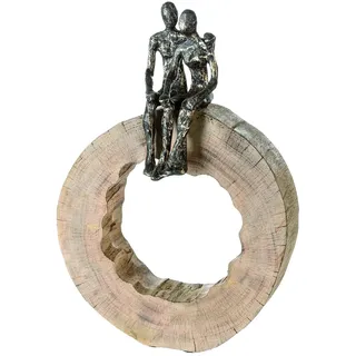 Casablanca modernes Design Casablanca Skulptur Together, Deko Figur Naturfarben, Metall u. Mangoholz Statue Wohnzimmer, Büro Dekoration H. 39 cm x B. 28 cm - Geschenk Moderne Skulpturen, Couple Liebe Figur