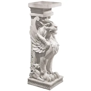 Design Toscano Trapezophoron, Skulpturales Podest mit geflügeltem Löwen, Stein-Grau, Kunststoff, Pflanzenständer