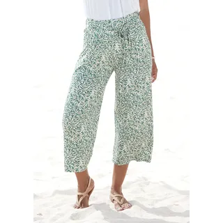 Culotte BEACHTIME, Damen, Gr. 38, N-Gr, grün (grün bedruckt), Jersey, Obermaterial: 95% Viskose, 5% Elasthan, bedruckt, figurumspielend 3/4-Länge, Hosen Culotte, mit Blätterdruck und Bindeband, luftig-leichte Sommerhose, Topseller
