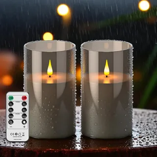 Broyal 2 Stück Wasserdichte LED Kerzen Outdoor,17.5cmx10cm Flammenlose Kerzen mit Fernbedienung,Kerzen Batteriebetrieben,LED Kerzen Groß für Party,Camping,Home Deco