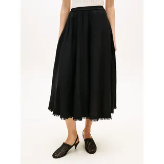 Tommy Hilfiger A-Linien-Rock "VIS/LINEN VOLUME MIDI SKIRT" Leinen-Mix mit feinen Falten, Relaxed Fit, schwarz