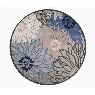 Outdoorteppich , Grau, Blau , Textil , Blätter , rund , Oeko-Tex® Standard 100 , pflegeleicht , Teppiche und Böden, Teppiche, Runde Teppiche