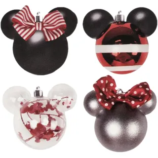 Divas World Disney Mickey und Minnie Maus Weihnachtskugeln, 4 Stück, Weihnachtsdekoration zum Aufhängen (rot und schwarz)
