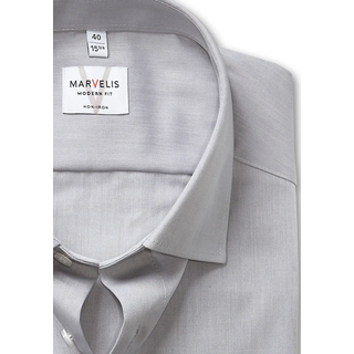 Langarmhemd MARVELIS, Herren, Gr. 46, N-Gr, mittelgrau, Web, Obermaterial: 100% Baumwolle, tailliert normal, 2-Knopf-Manschette, Hemden Langarmhemd, Businesshemd, Basic, New-Kentkragen, leicht tailliert
