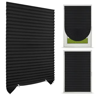 NUTKIT Plissee ohne Bohren, Fenster Plissee 90x180cm (BxH), Blickdicht Sichtschutz Plisseerollo Faltrollos zum Kleben,50% Sonnenschutz Verdunkelung Lichtdurchlässig Rollo für Fenster&Tür(Schwarz)
