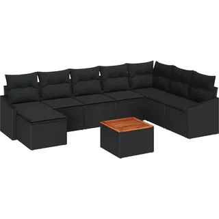 vidaXL Gartensofa-set mit Speicher 9 pcs Schwarz Poly-Rattan - Schwarz