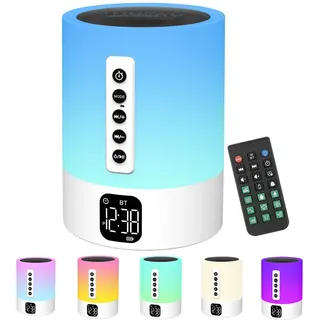 Bluetooth Lautsprecher mit Licht, White Noise Machine, Lichtwecker, Nachttischlampe Touch Dimmbar mit Wecker, Geschenke für Mädchen Junge Kinder Teenager Frauen, Geschenkideen, Coole Sachen