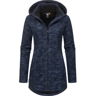 Kapuzensweatjacke RAGWEAR "Longstrickjacke Leysha Melange", Damen, Gr. M, blau (navy), Obermaterial: 56% Baumwolle CO. 44% Polyester PES. Futter: 100% Polyester PES., Sweatjacken Kapuzensweatjacke