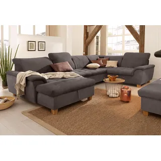 Home affaire Wohnlandschaft »Lyla U-Form« wahlweise mit Rückenfunktion und zusätzlich mit Bett + Bettkasten, grau