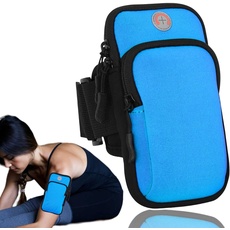 Armtasche, Laufarmband Tasche für Handy & Schlüssel, Reißverschluss, mehrschichtig, wasserdicht, Brieftaschentasche für Outdoor, Joggen, Sport, Fitnessstudio (blau)