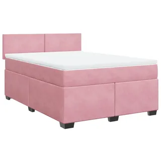 vidaXL Boxspringbett mit Matratze Dunkelrosa 140x200 cm Samt - Rosa