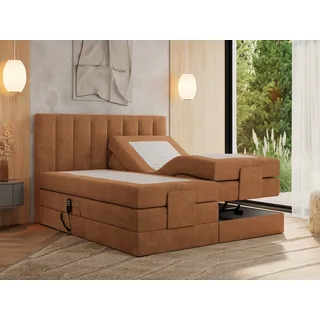 MKS MEBLE Boxspringbett 140x200 elektrisch verstellbar 7-Zonen Taschenfederkern Matratze und Topper Bett 140x200 mit Motor Polsterbett Motorbett - Comforto - Orange Strukture - H3 - Orange