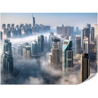 Muralo Fototapete für Büro Dubai Nebel Wolkenkratzer Skyline Panorama 200x140 , Weiß, Grau, Blau, Beige , Papier , Stadtarchitektur , Rechteckig , 200x140 cm , Tapeten & Wandverkleidungen, Fototapeten