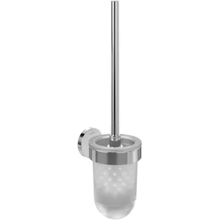 Villeroy & Boch Elements Tender Toilettenbürstengarnitur, Toilettenbürstenhalter für Wandmontage mit einem Behälter aus satiniertem Glas, rund – Chrom