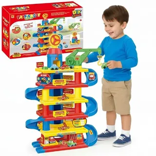 COIL Spiel-Parkgarage, Autogarage, Parkhaus, Tower Garage, Parkgarage, Aufzug, Autowaschanlage, Kran, Autos, 6/7 Etagen, ab 3 Jahren,75 Elemente
