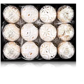 Snowchecking Weihnachtskugeln-Set, 8 cm, Vintage-Stil, hängende Dekorationen für Baum, Urlaub, Party, Heimdekoration, Festival, Gold, Weiß, 12 Stück