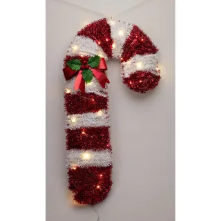 Weihnachts-Zuckerstange mit LEDs aus Lametta 65 x 33 x 1 cm Rot-Weiß