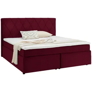 Xora Boxspringbett , Rot , Kunststoff , H3 + H4 , 7-Zonen , Höhe ca. 28 cm , 160x200 cm , gepolstertes Kopfteil, Stoffauswahl, Topper durchgehend, in verschiedenen Größen erhältlich, Matratze in verschiedenen Härtegraden erhältlich , Schlafzimmer, Betten, Doppelbetten