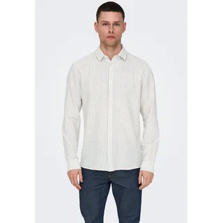 ONLY & SONS Kurzarmhemd »ONSCAIDEN LS STRIPE LINEN SHIRT 660 NOOS«, beige